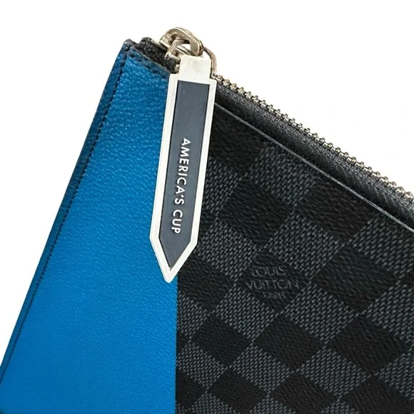Authentic Louis Vuitton Damier Cobalt Red Blue & White Leather Cup Large Clutch - Picture 7 of 12